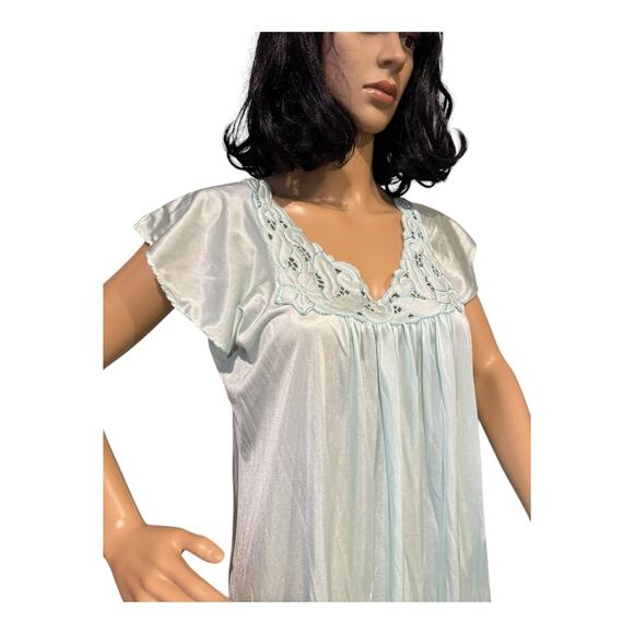 American Vintage Kayser Green flutter sleeves Long Nightgown size medium - Picture 6 of 12
